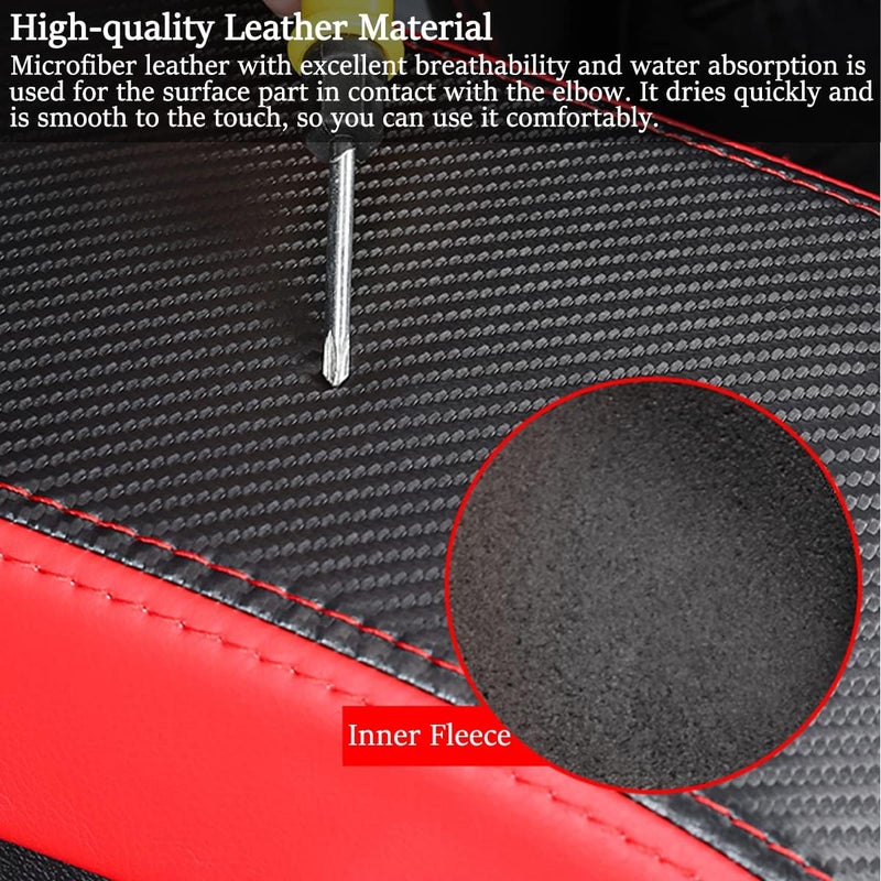 YOFAMO for Dodge Challenger 2015-2023 Car Armrest Cover Waterproof Center Console Pad Covers Scratch Resistance Box Cover Leather Protector Pad Decoration Accessories(Carbon Fiber + Red) - Image 5